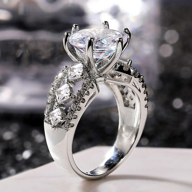 Fashion Women Crystal Zircon Party Wedding Elegant Silver Plated Ring Size 7/8 